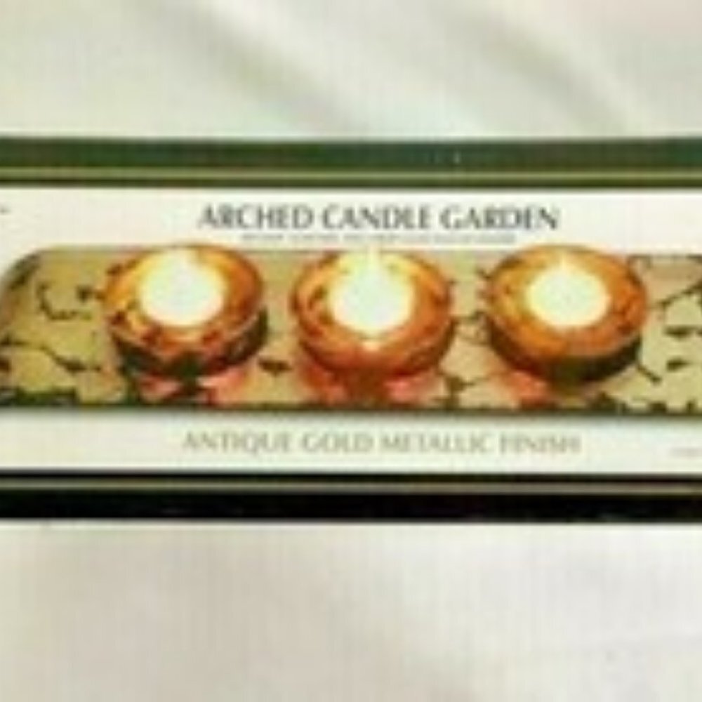 Interiors Design Arched Candle Garden Tray & Candles Antique Gold Metalic Glass